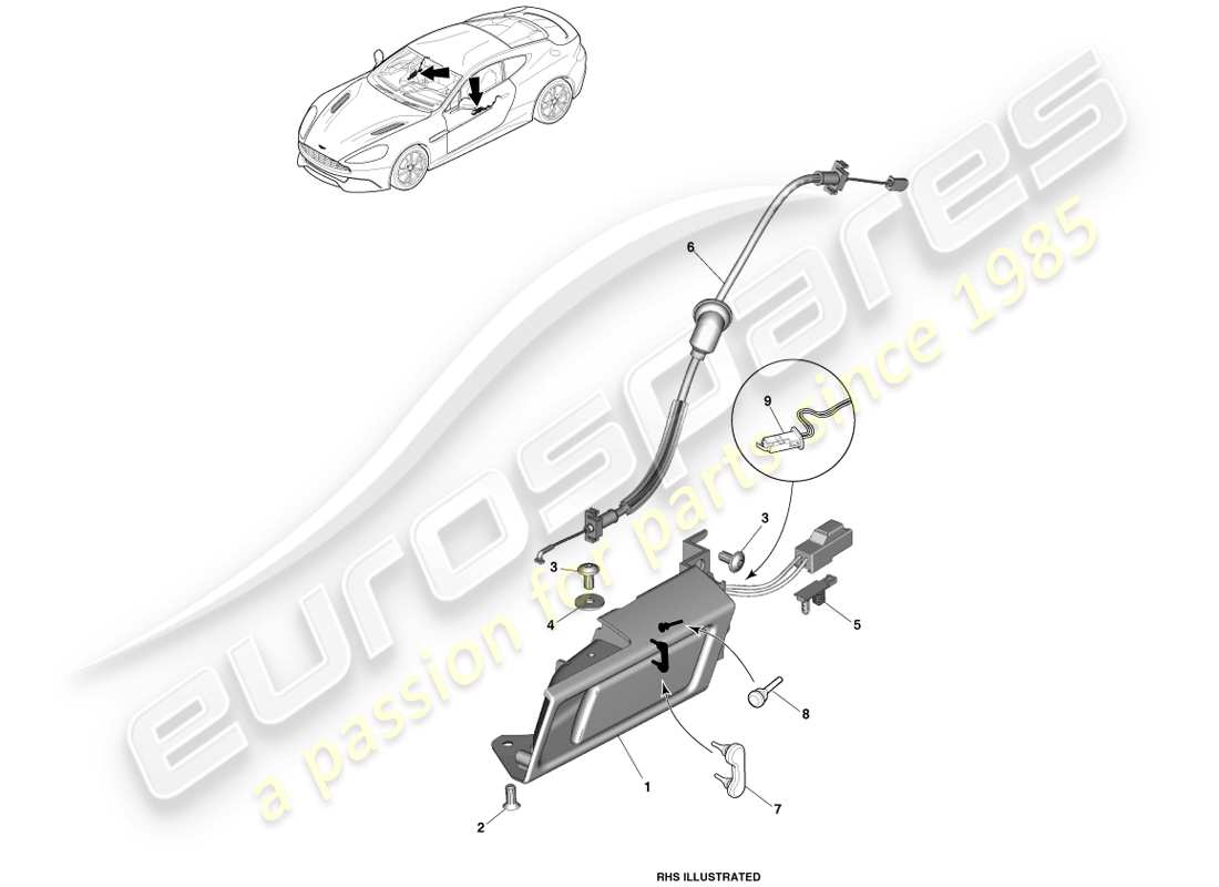aston martin vanquish (2014) inner handles & actuation part diagram