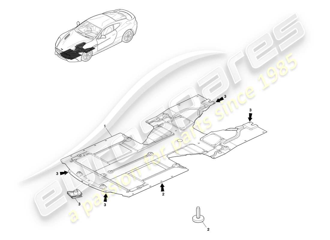 aston martin vanquish (2014) front undertray, coupe part diagram