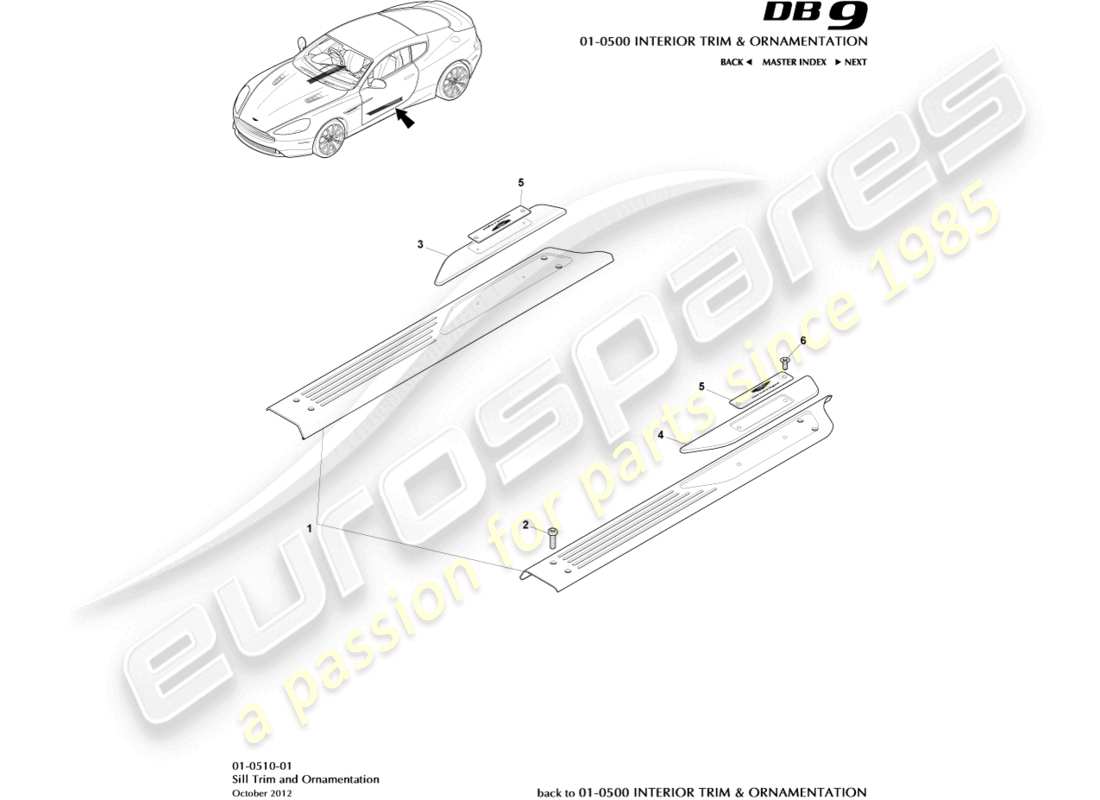 aston martin db9 (2015) sill trim & ornamentation parts diagram