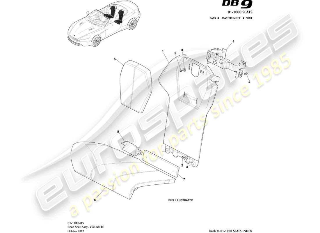 aston martin db9 (2015) rear seats, volante parts diagram