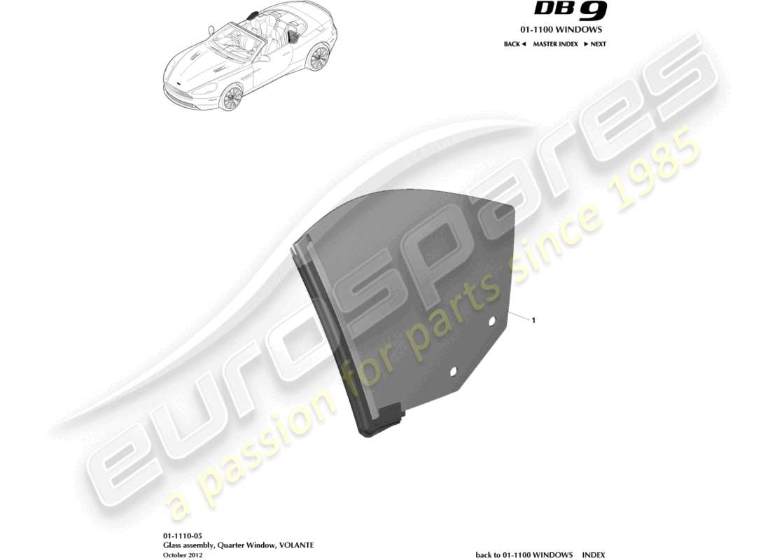 aston martin db9 (2015) rear quarter glass, volante parts diagram