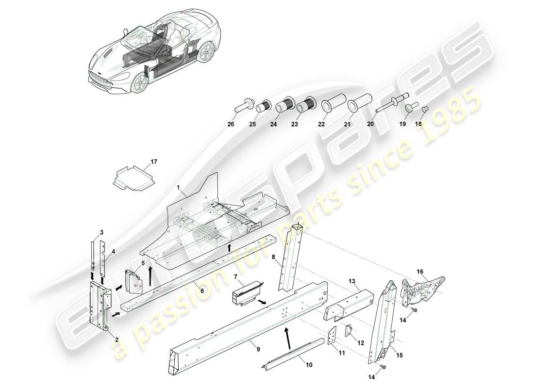aston martin vanquish (2013) underbody, volante parts diagram