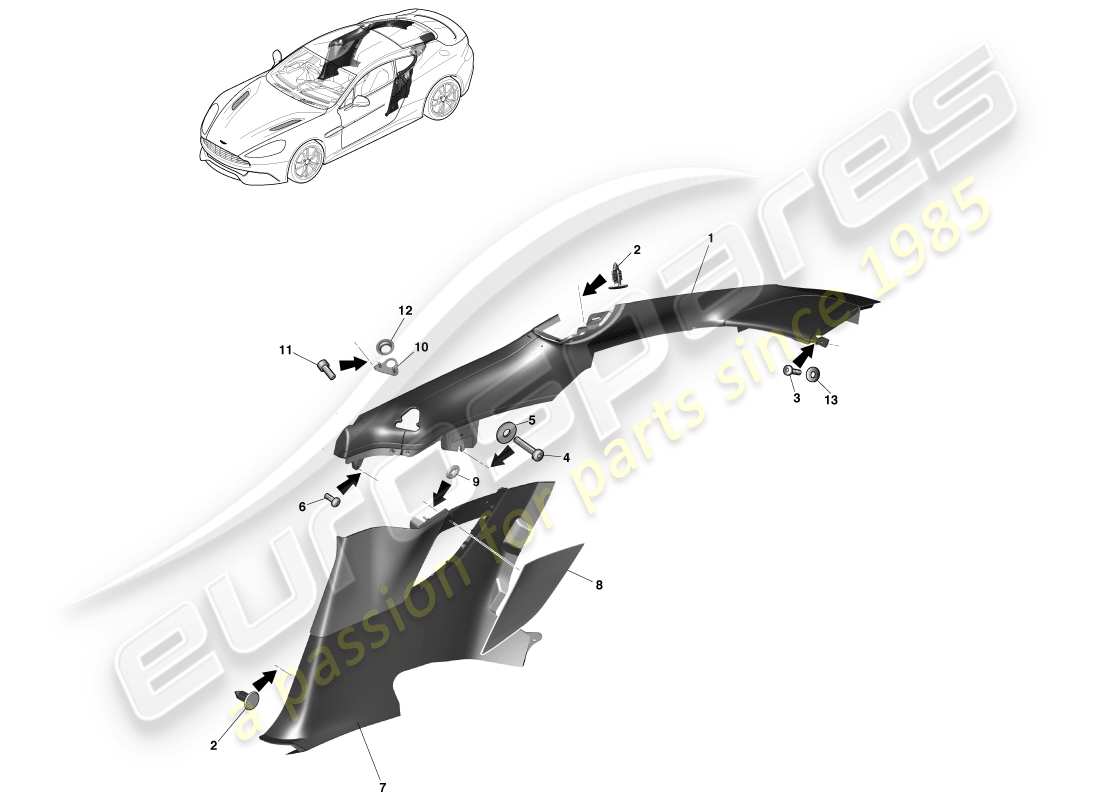 aston martin vanquish (2013) rear quarter trim panel, 2+2 coupe parts diagram