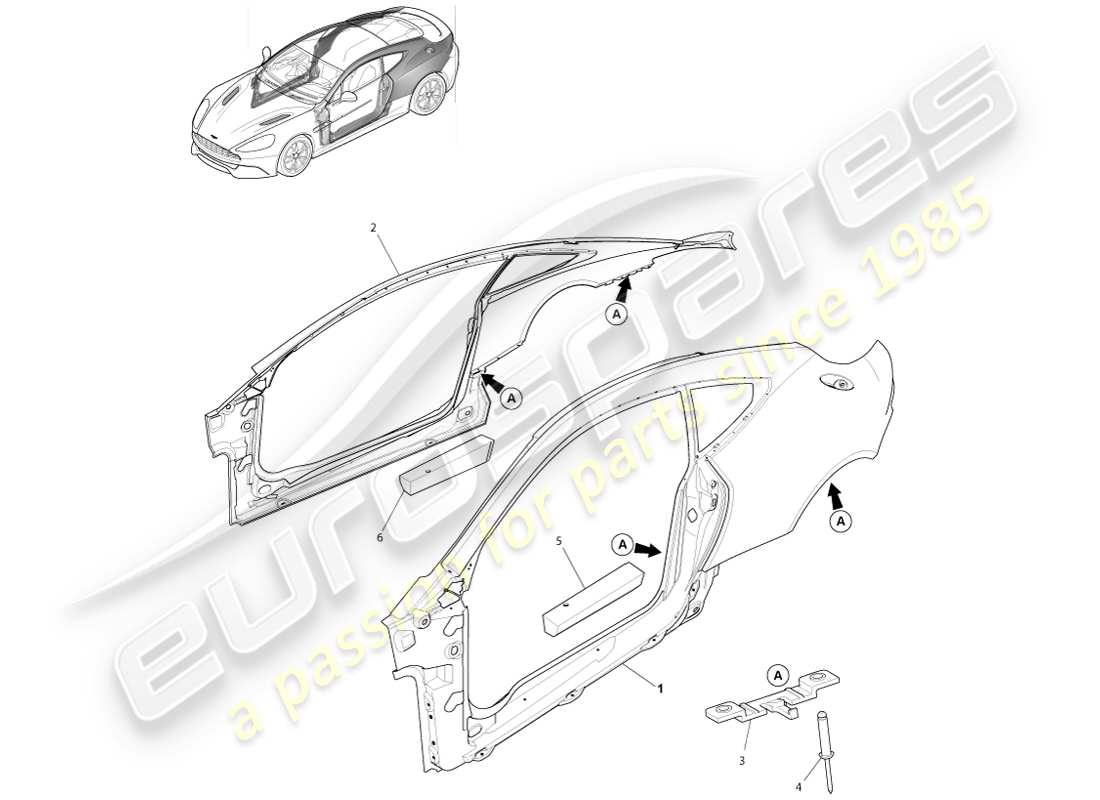aston martin vanquish (2013) body side, coupe parts diagram