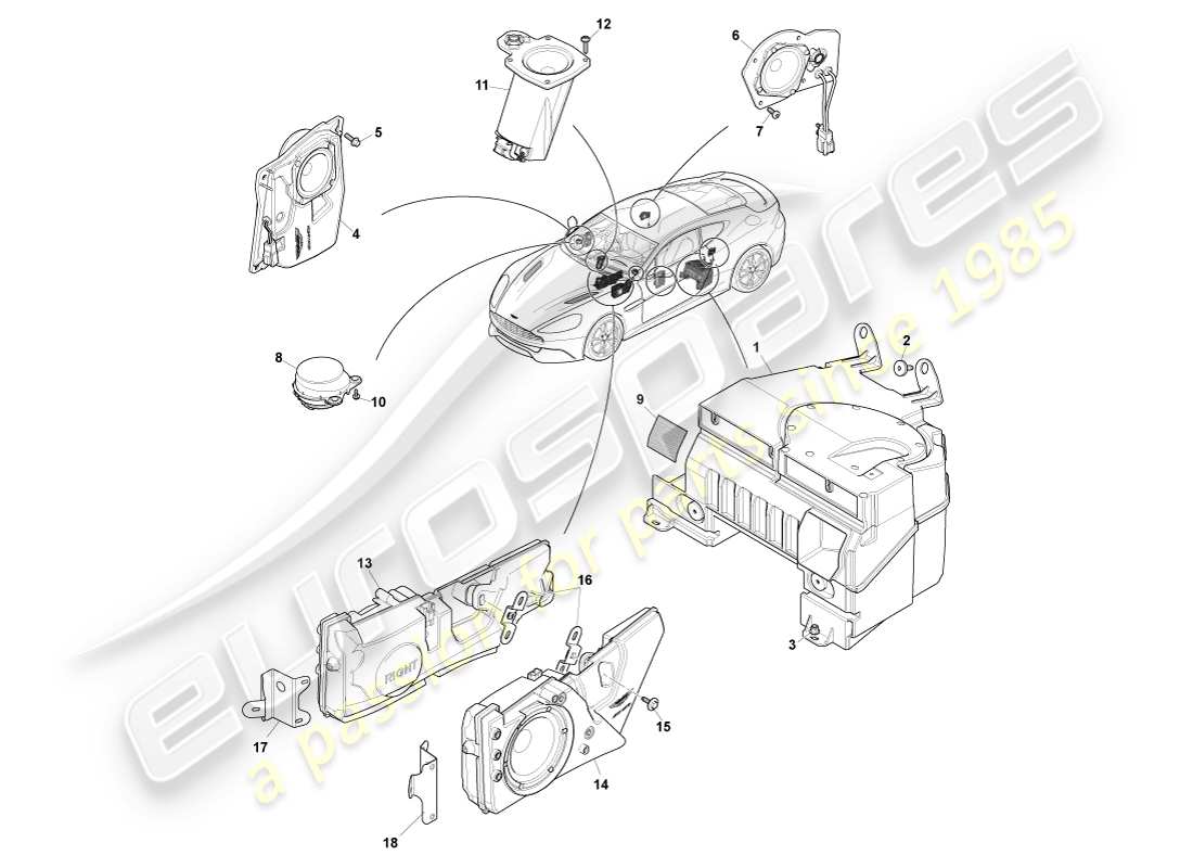 aston martin vanquish (2013) speakers, b&o parts diagram