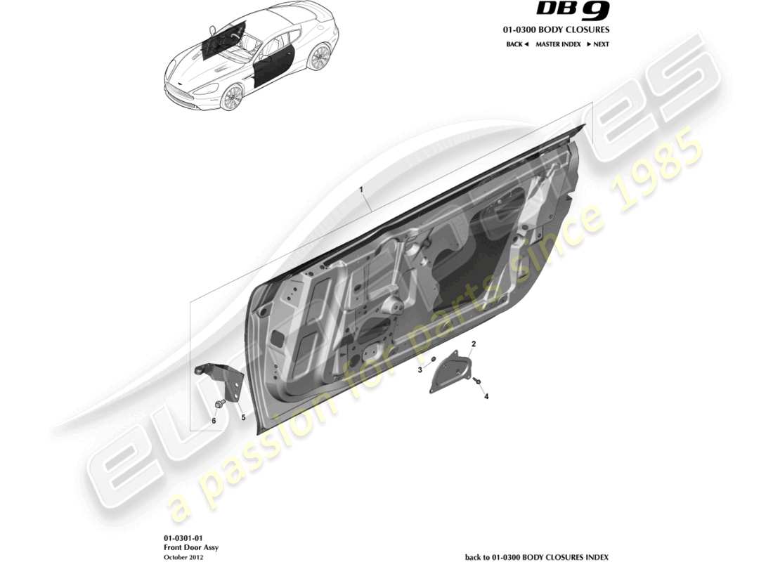 aston martin db9 (2014) front door assembly parts diagram