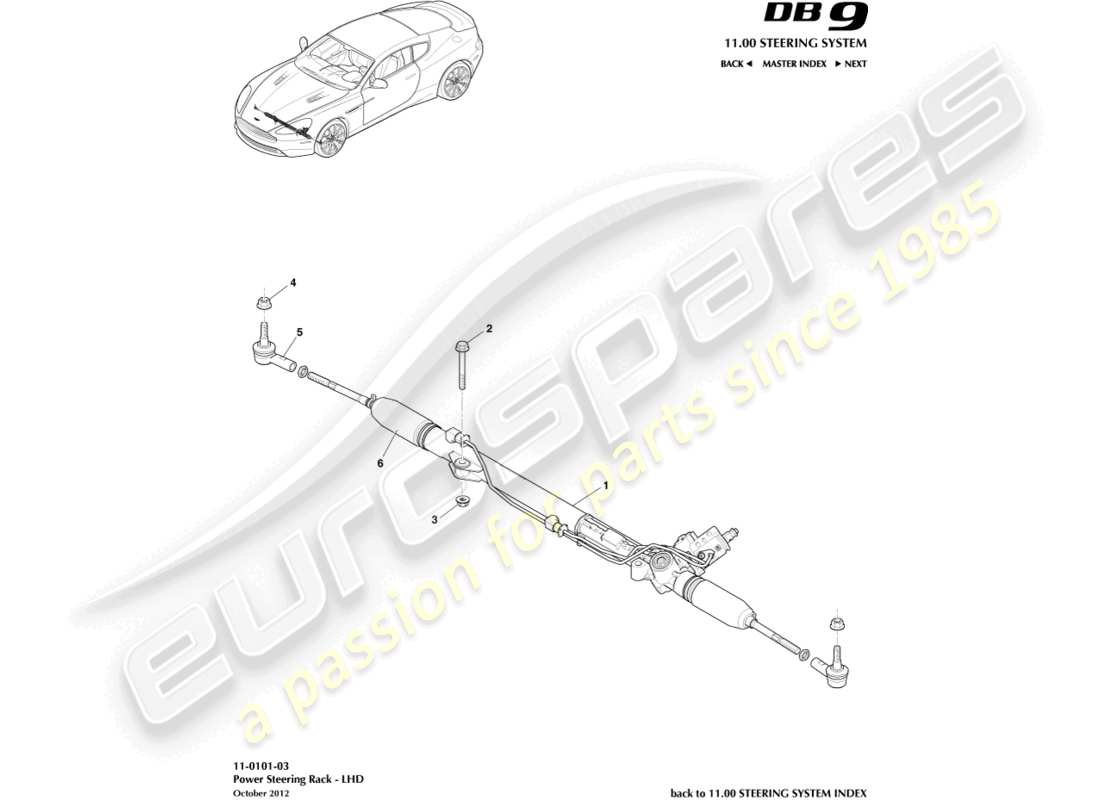 aston martin db9 (2014) steering rack, lhd parts diagram