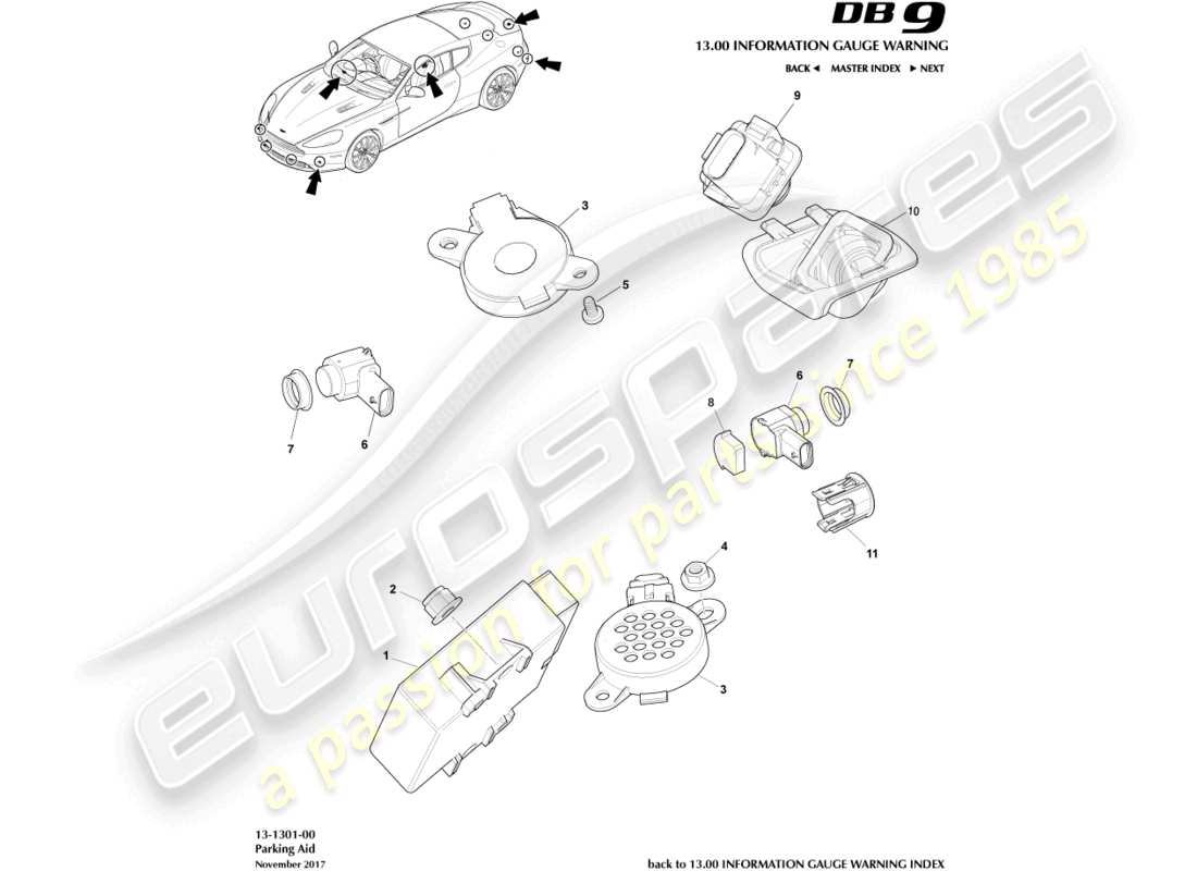 aston martin db9 (2014) parking aid parts diagram