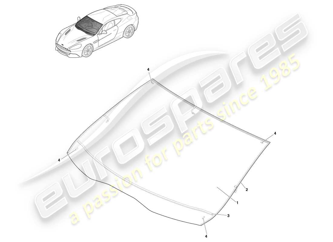 aston martin vanquish (2013) windshield, coupe parts diagram