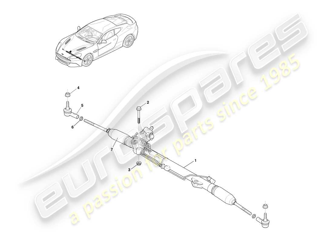 aston martin vanquish (2013) steering rack, rhd parts diagram