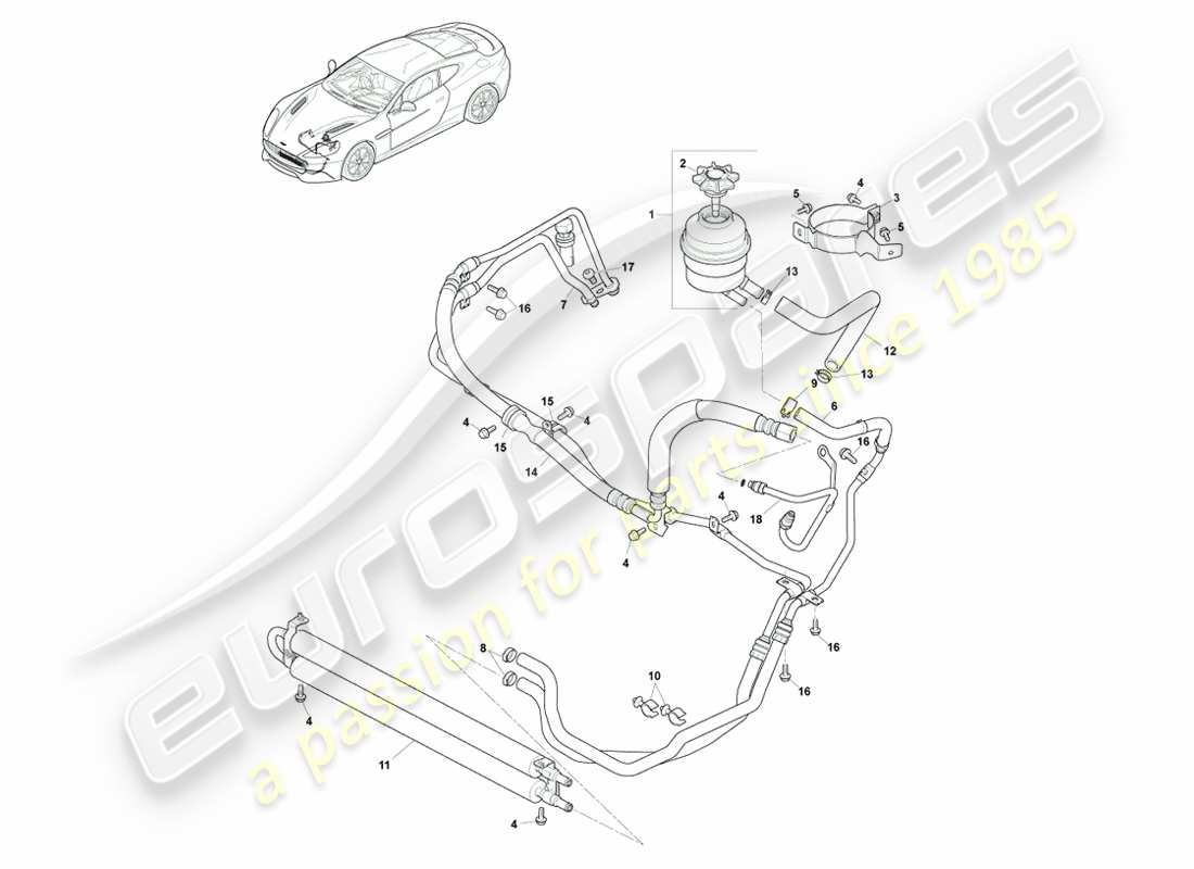 aston martin vanquish (2013) pas hoses, rhd to 15my parts diagram