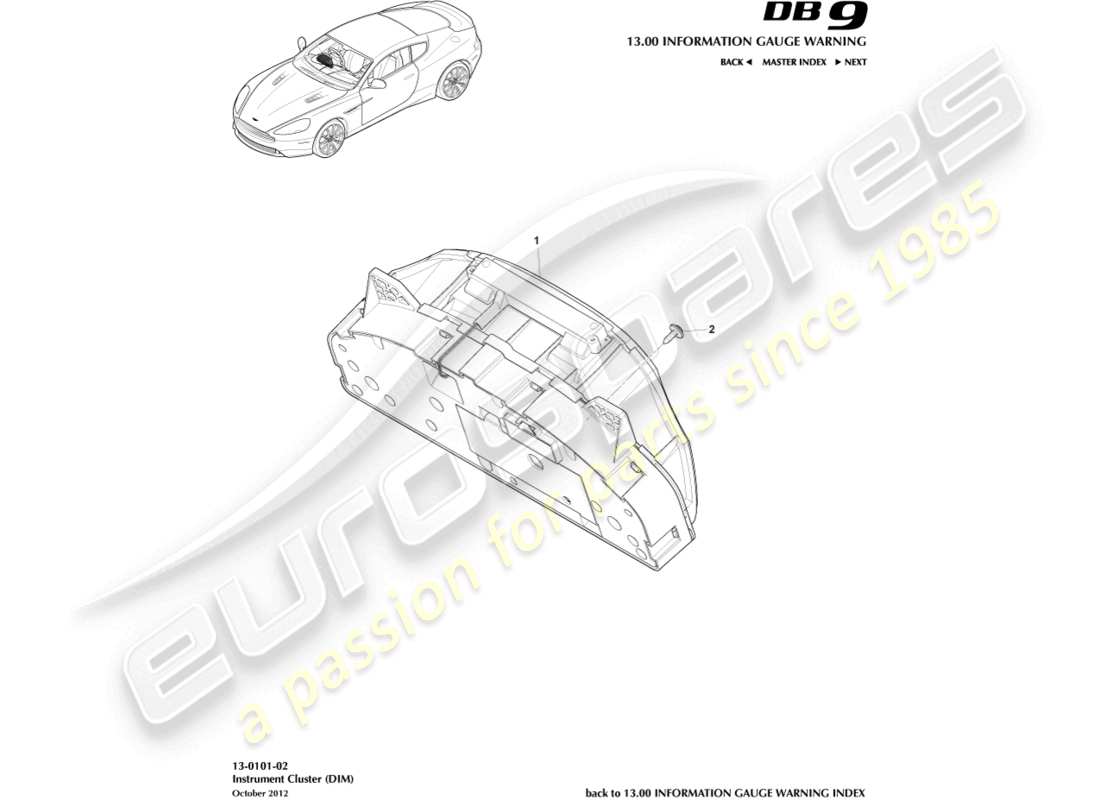 aston martin db9 (2015) instrument cluster parts diagram