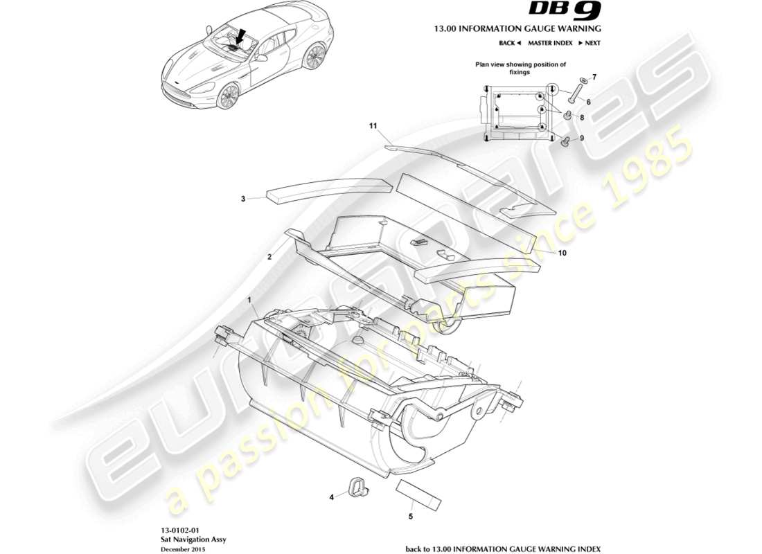 aston martin db9 (2015) sat nav assembly parts diagram