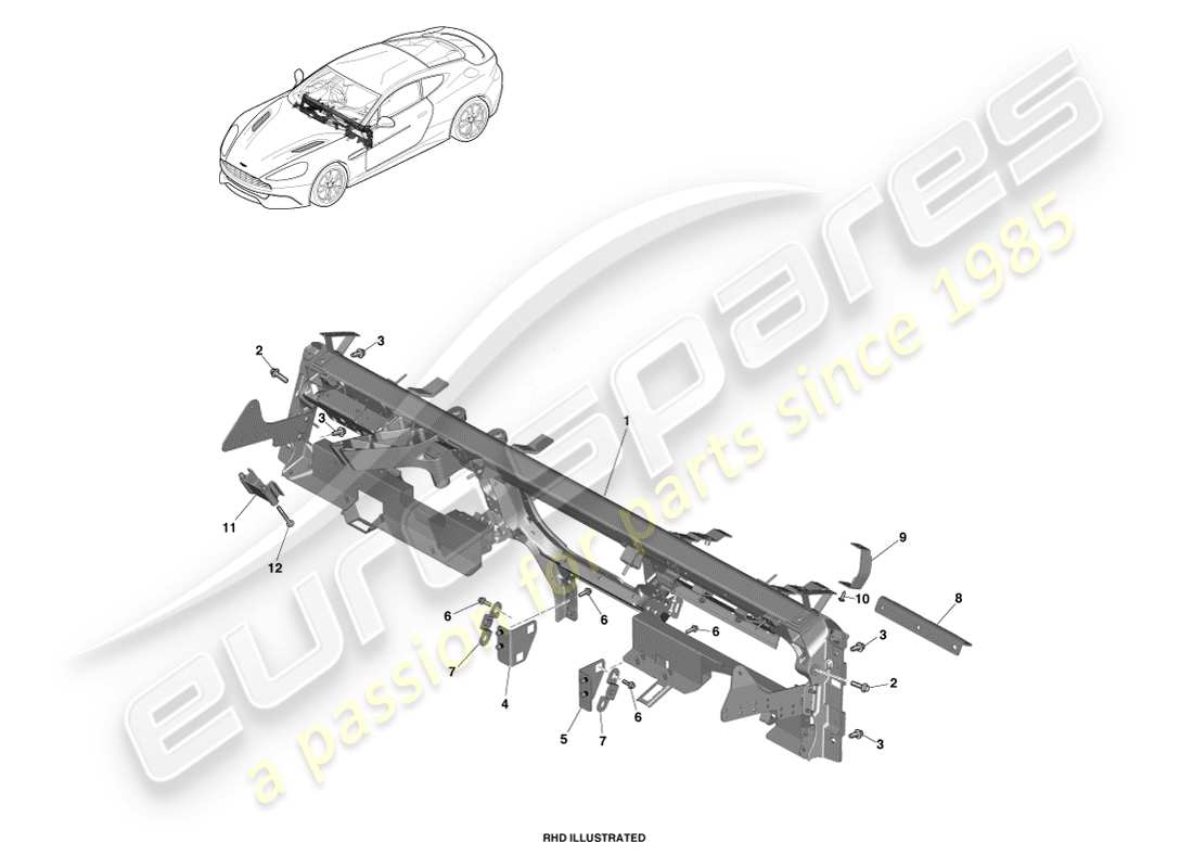 aston martin vanquish (2013) ip cross beam parts diagram