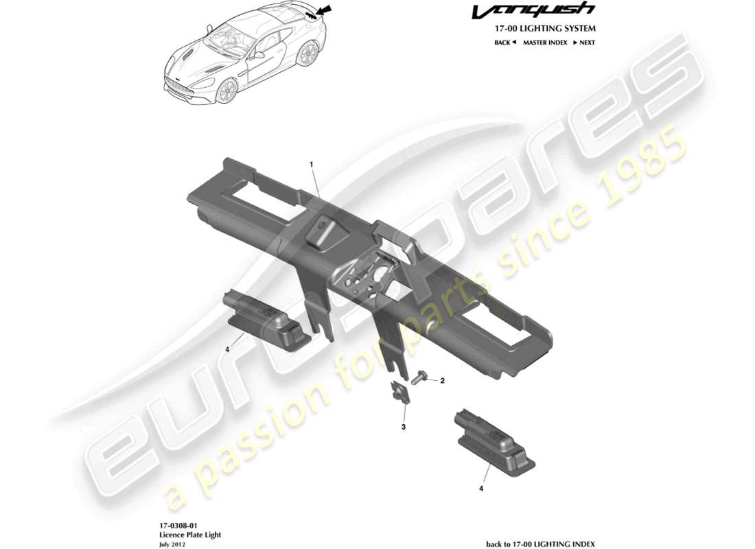 aston martin vanquish (2018) license plate lamps part diagram