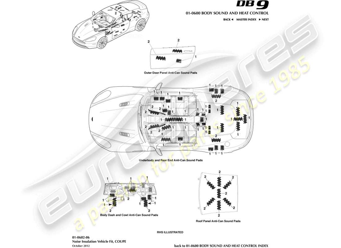 aston martin db9 (2016) noise insulation, coupe parts diagram