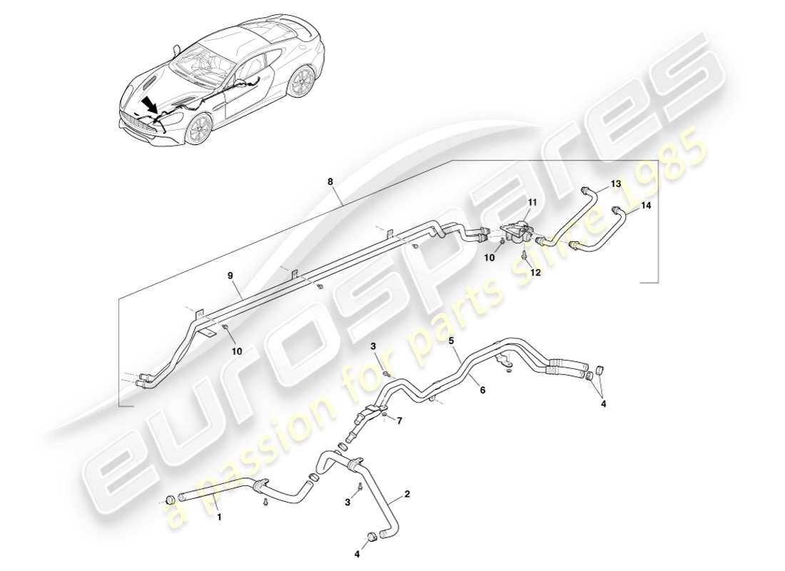 aston martin vanquish (2014) transmission oil cooler pipes part diagram