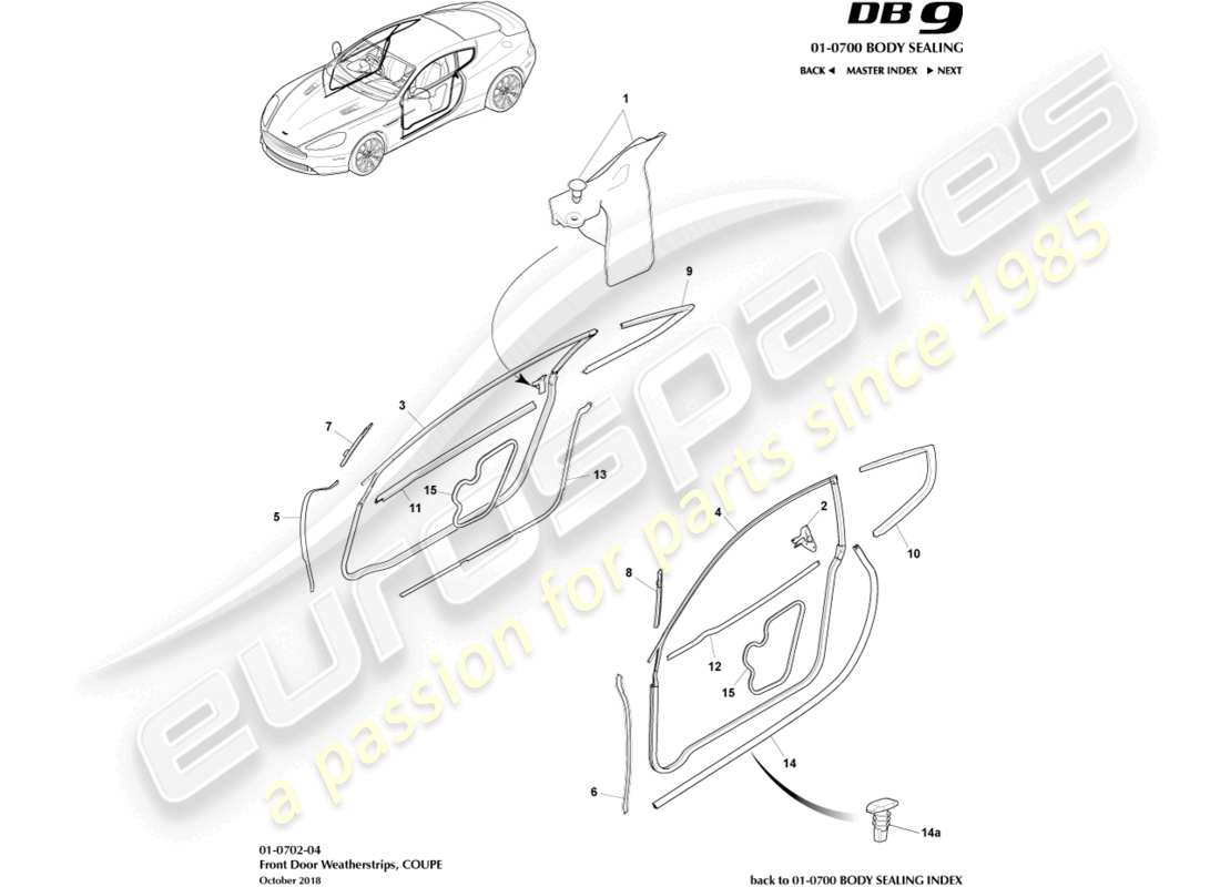 aston martin db9 (2014) door weatherstrips, coupe parts diagram