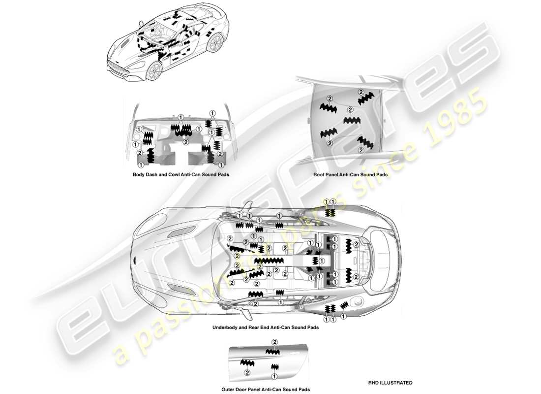 aston martin vanquish (2013) anti-can pads, coupe parts diagram