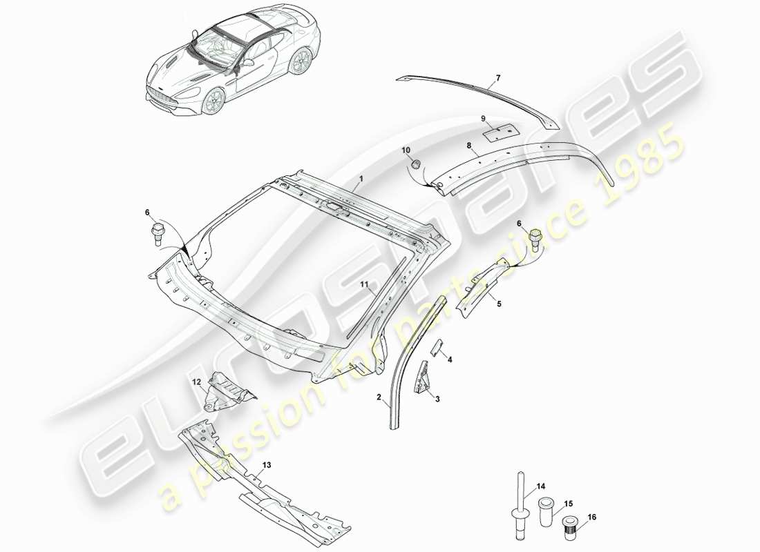 aston martin vanquish (2013) body dash & cowl, coupe parts diagram