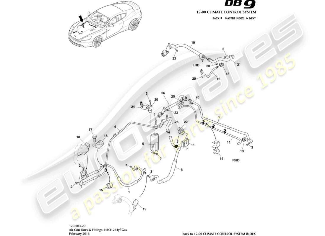 aston martin db9 (2014) air con lines, hfo1234yf gas parts diagram