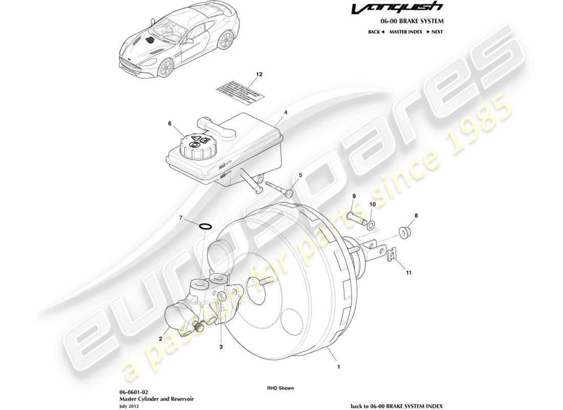 aston martin vanquish (2016) master cylinder & reservoir part diagram