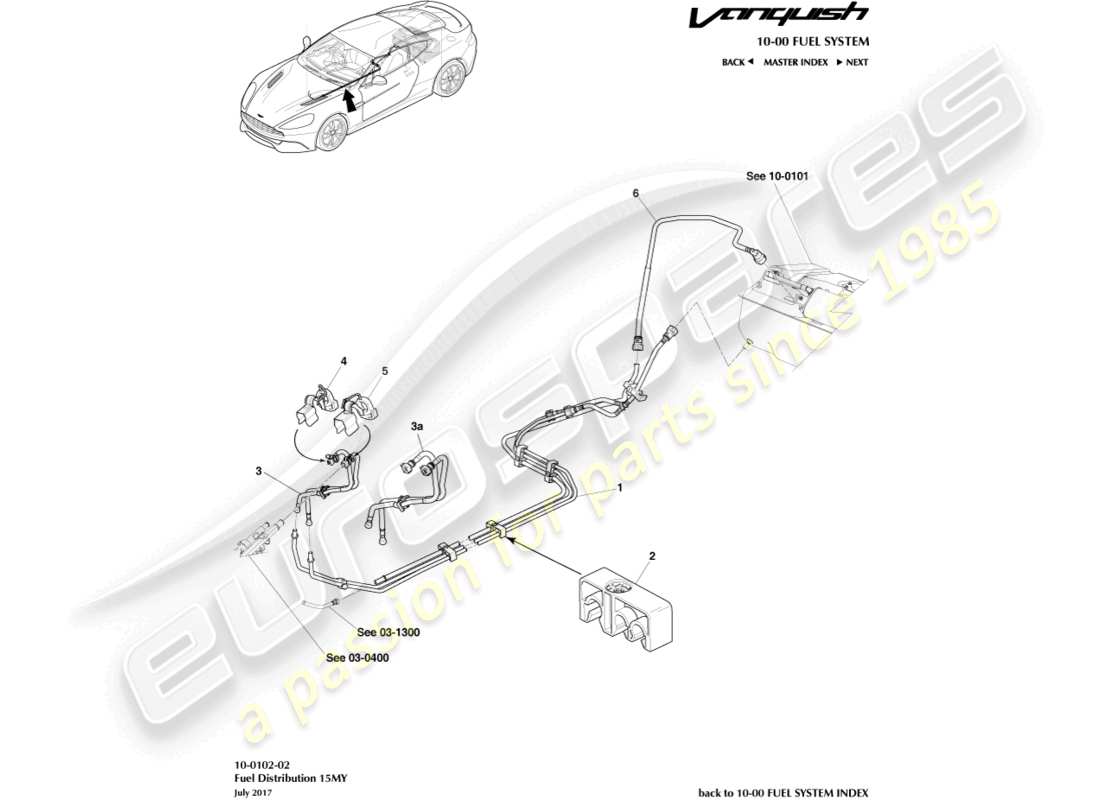 aston martin vanquish (2015) fuel distribution, 15my on part diagram