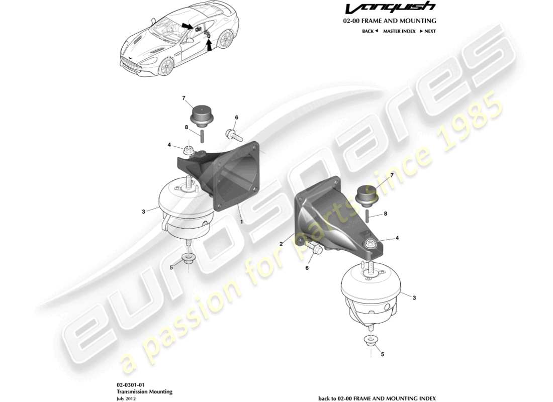 aston martin vanquish (2015) powertrain mountings part diagram