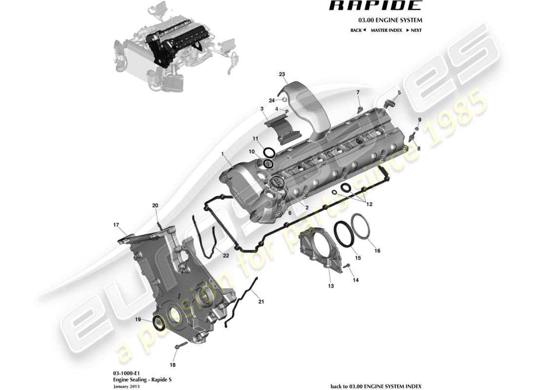 aston martin rapide (2019) engine sealing part diagram