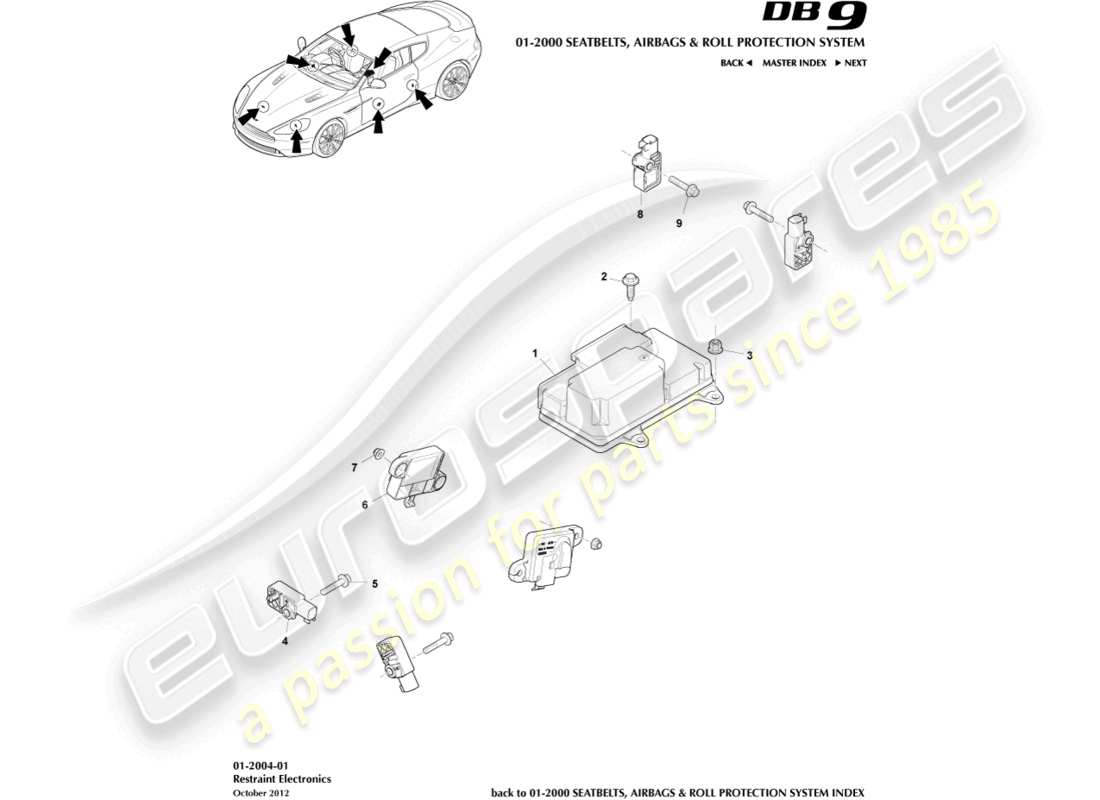 aston martin db9 (2016) restraint electronics parts diagram