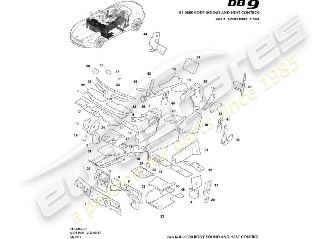 aston martin db9 (2013) nvh pads, volante parts diagram