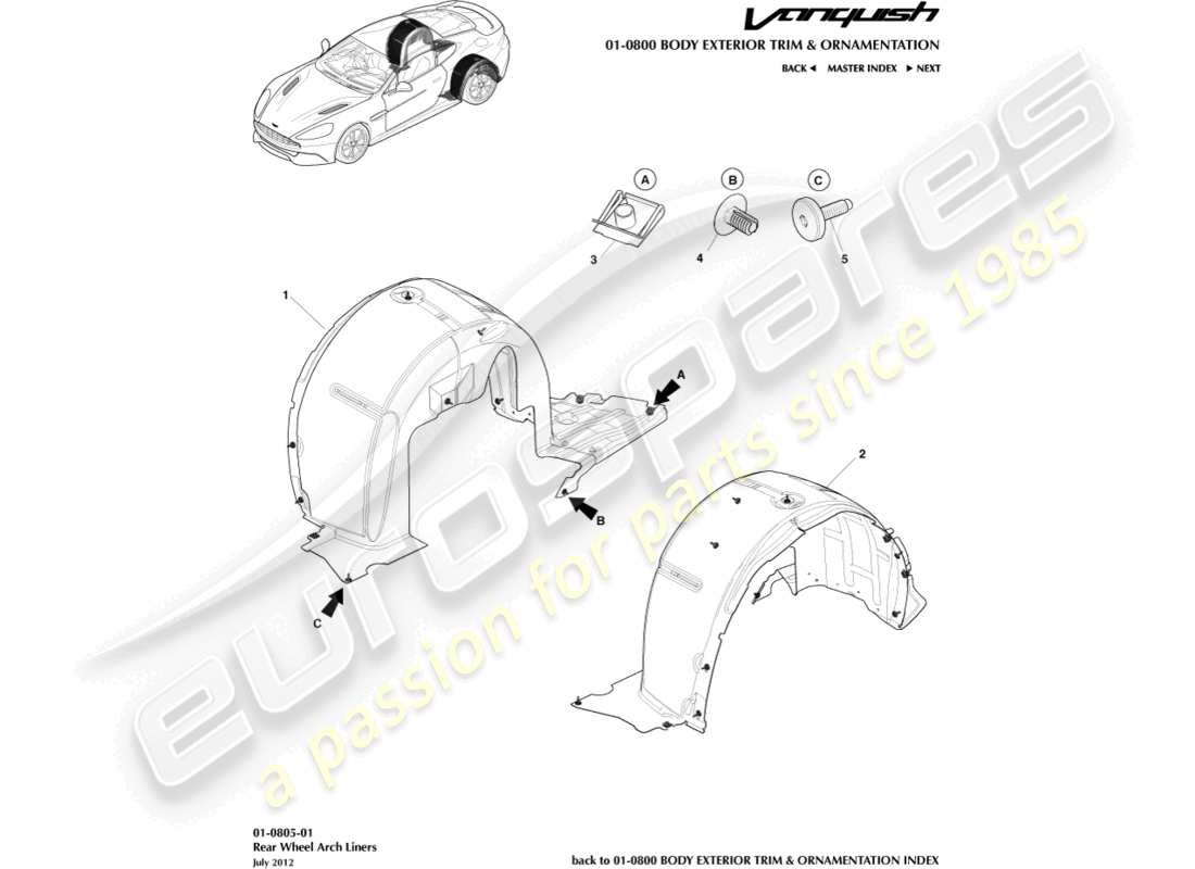 aston martin vanquish (2015) rear wheel arch liners part diagram