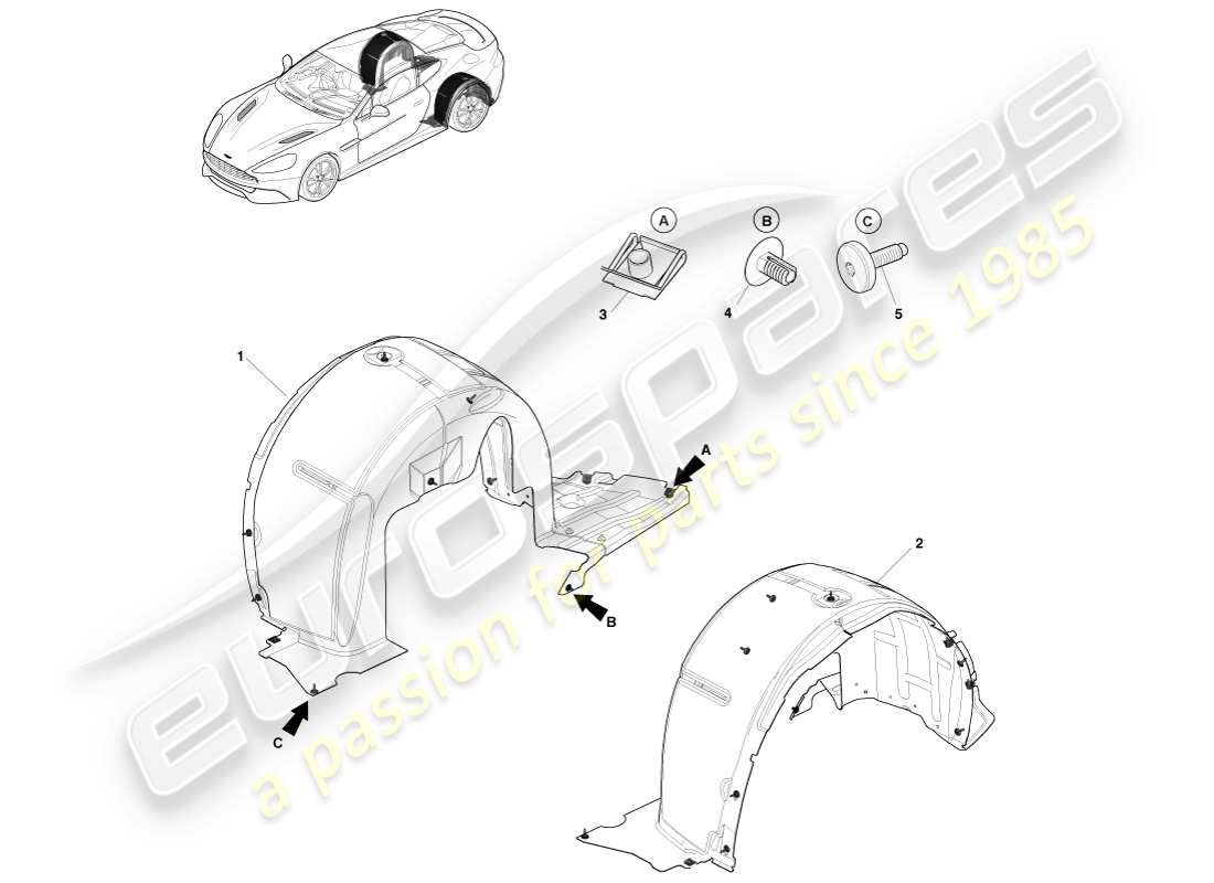 aston martin vanquish (2013) rear wheel arch liners parts diagram