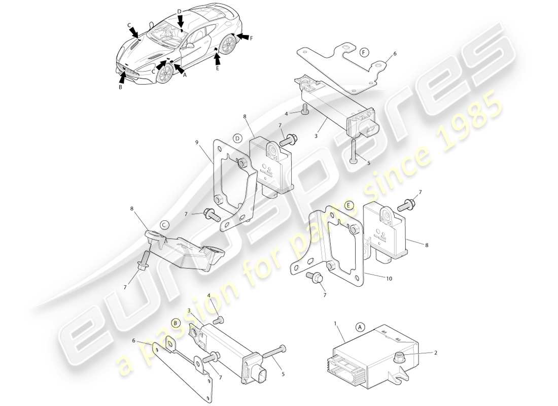 aston martin vanquish (2014) tyre pressure module part diagram