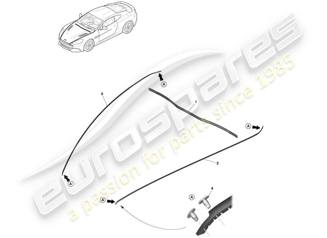 aston martin vanquish (2013) bonnet weatherstrips parts diagram