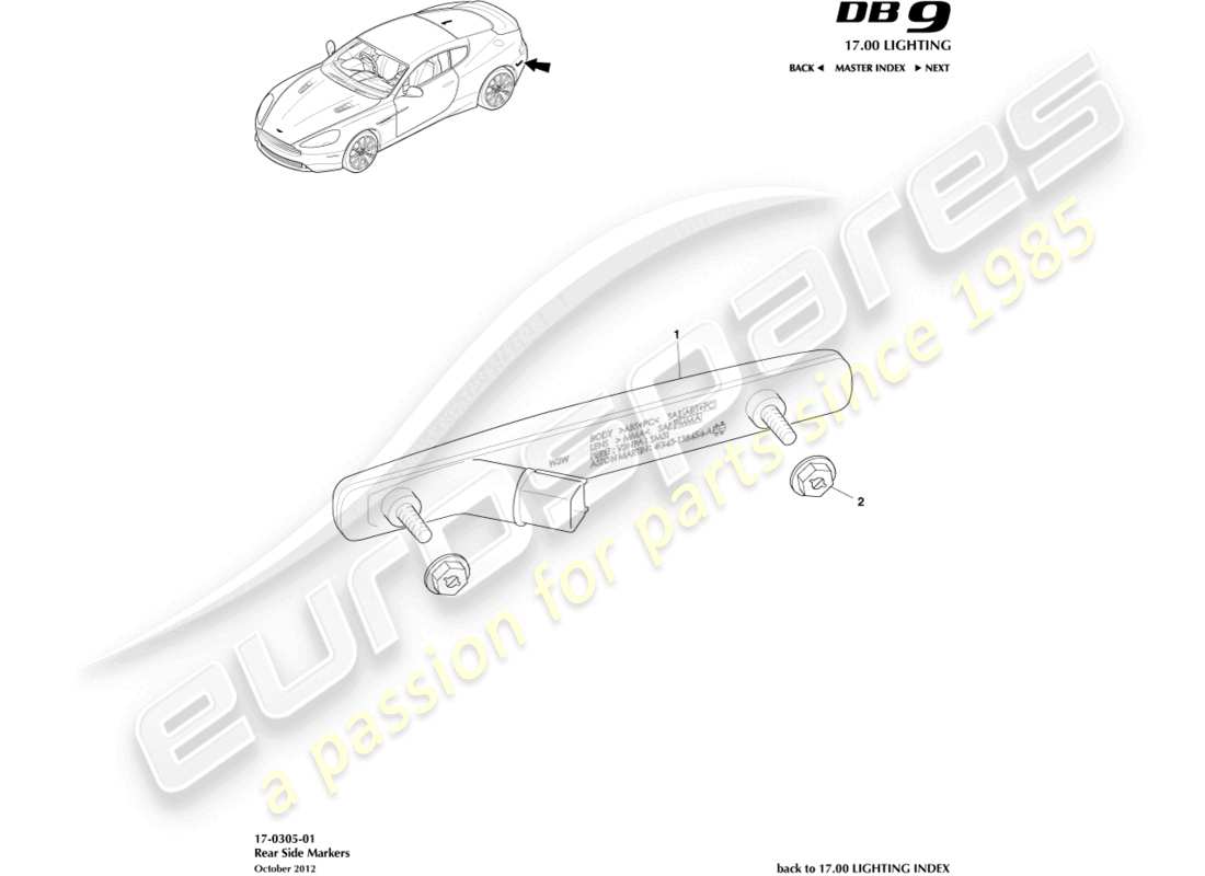 aston martin db9 (2015) rear side markers parts diagram