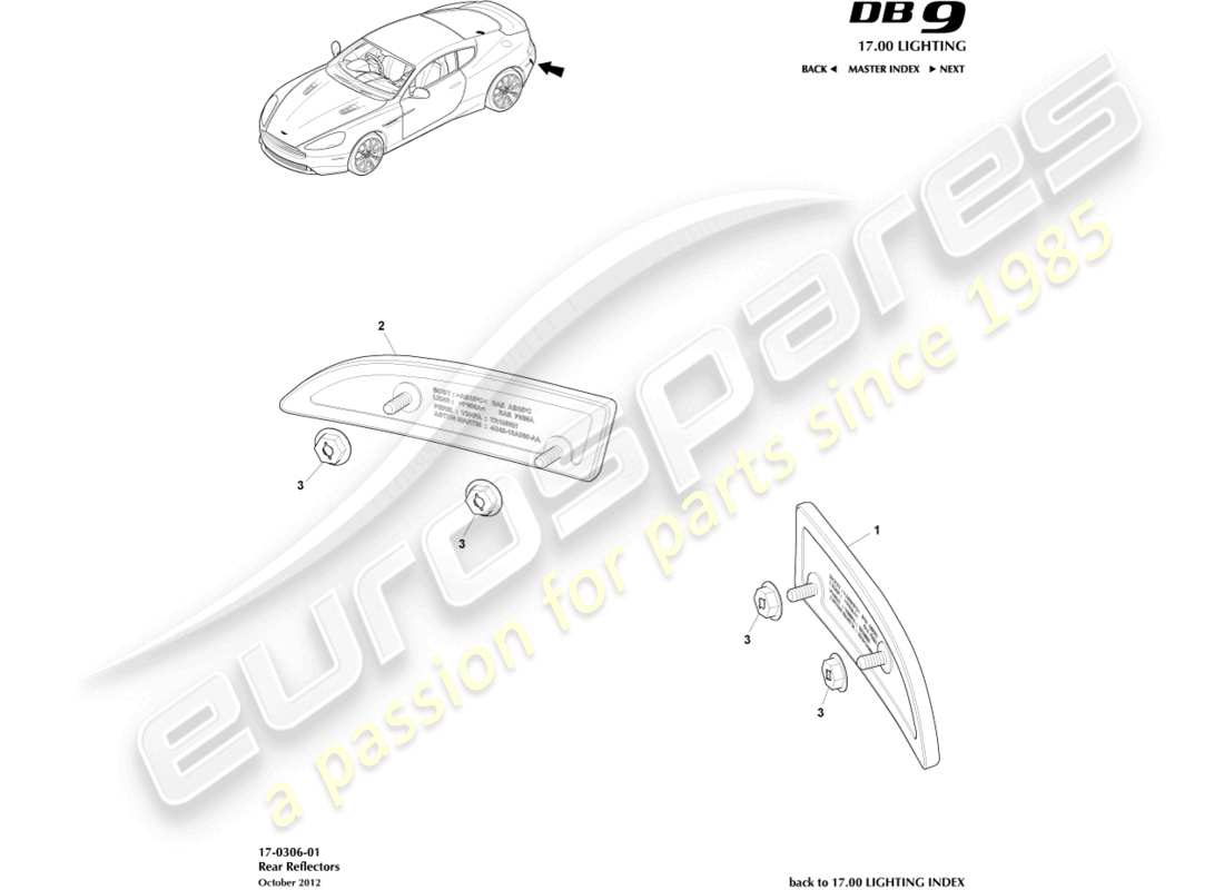 aston martin db9 (2015) rear reflectors parts diagram