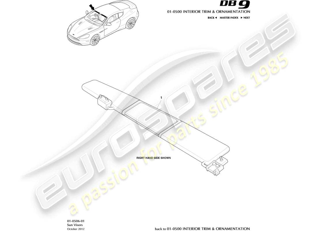 aston martin db9 (2015) sunvisors parts diagram