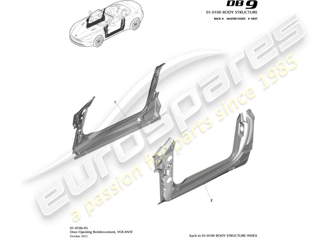 aston martin db9 (2015) door opening frame, volante parts diagram