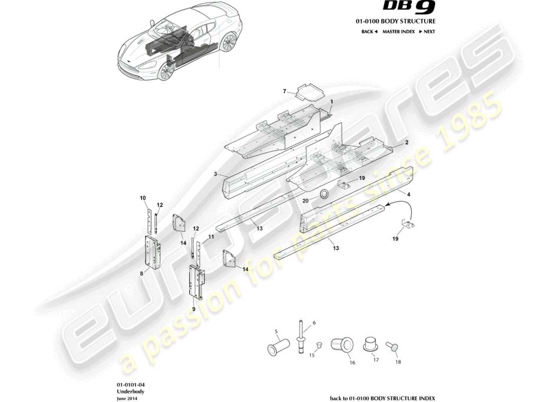 aston martin db9 (2013) underbody parts diagram