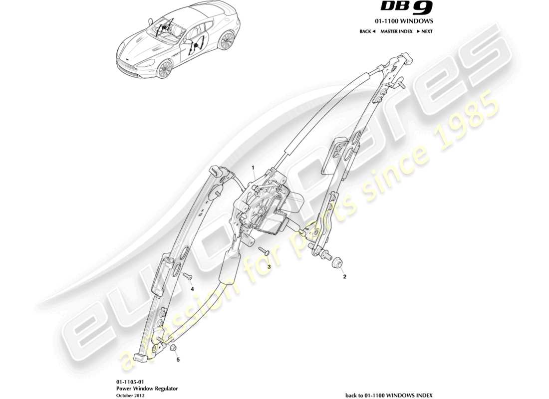 aston martin db9 (2013) front window regulator parts diagram