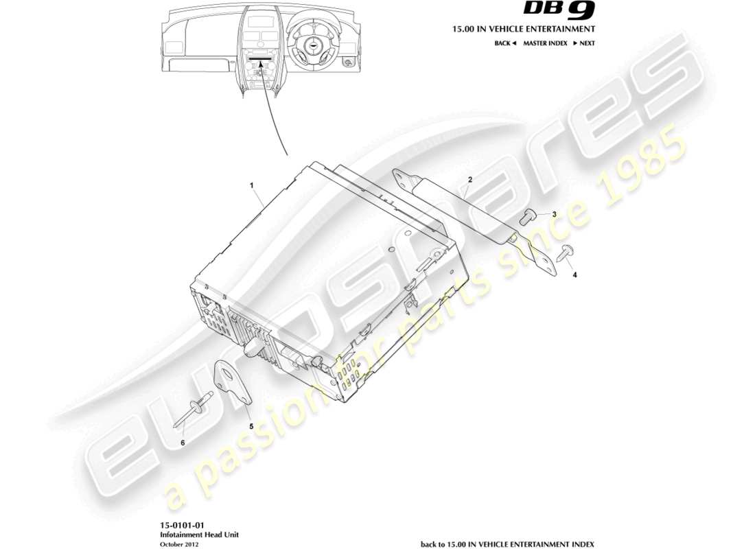 aston martin db9 (2013) infotainment head unit parts diagram