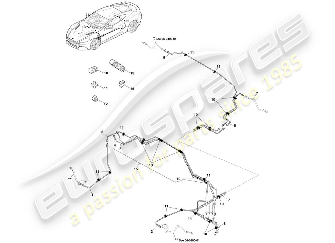 aston martin vanquish (2013) brake lines & hoses, rhd parts diagram
