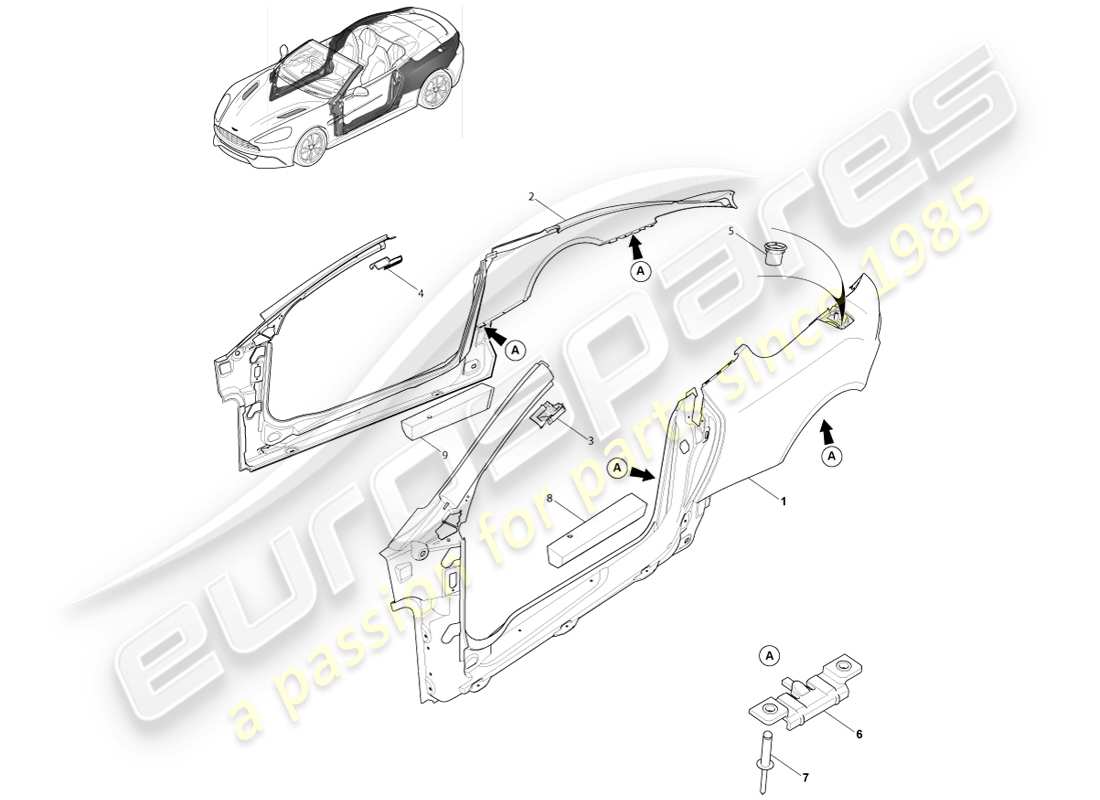 aston martin vanquish (2013) body side, volante parts diagram