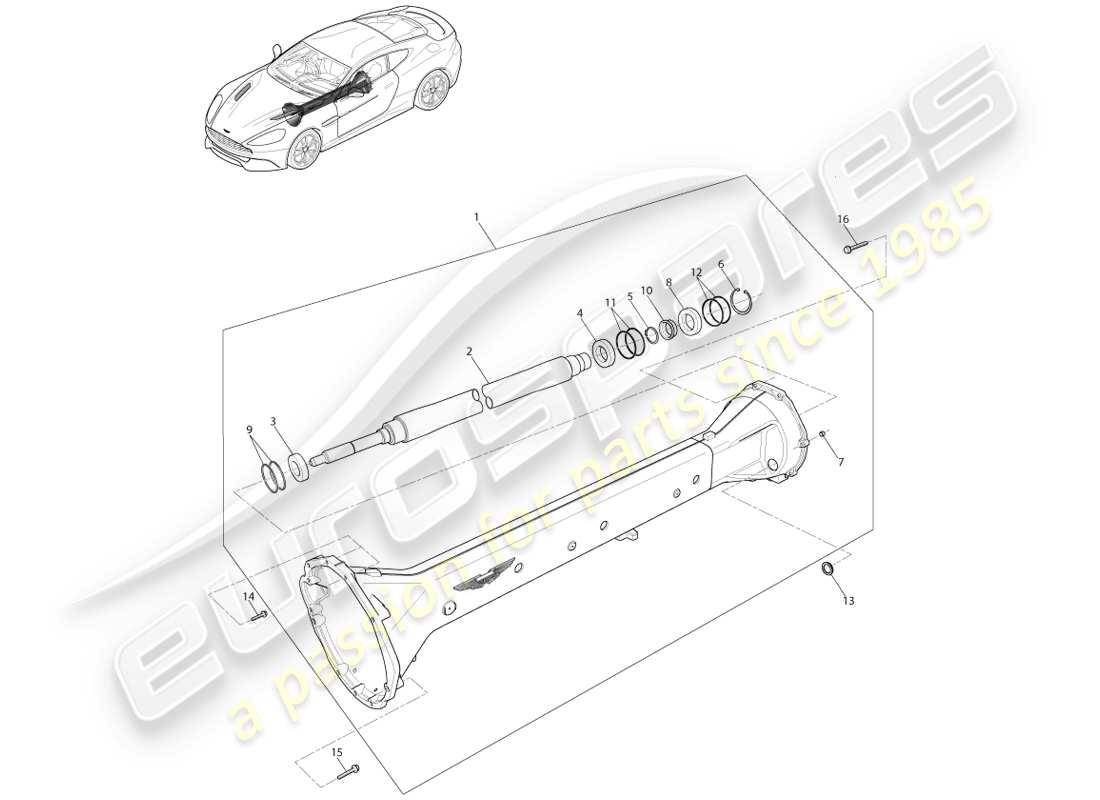aston martin vanquish (2013) torque tube assembly, 8 spd parts diagram
