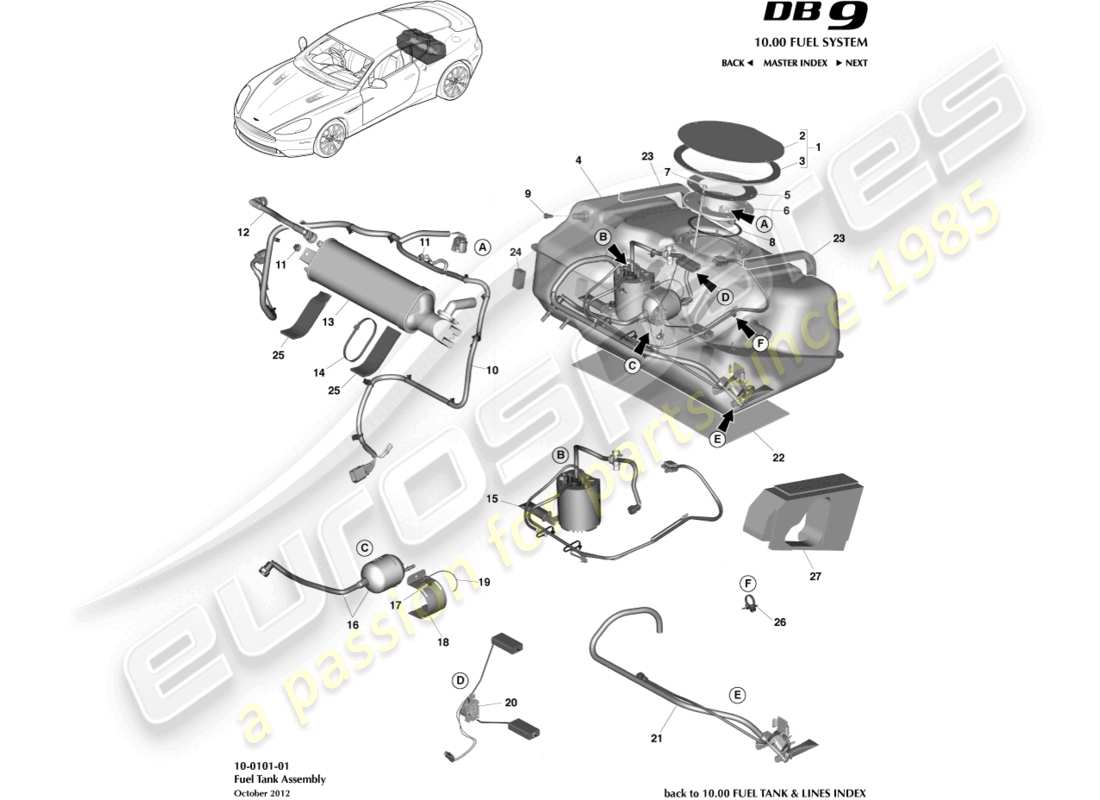 aston martin db9 (2014) fuel tank assy parts diagram