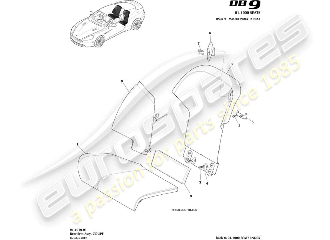 aston martin db9 (2014) rear seats, coupe parts diagram