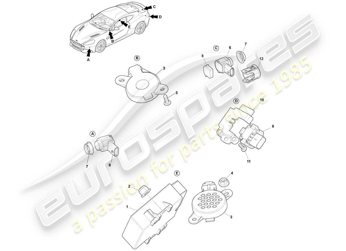 aston martin vanquish (2013) parking aid parts diagram