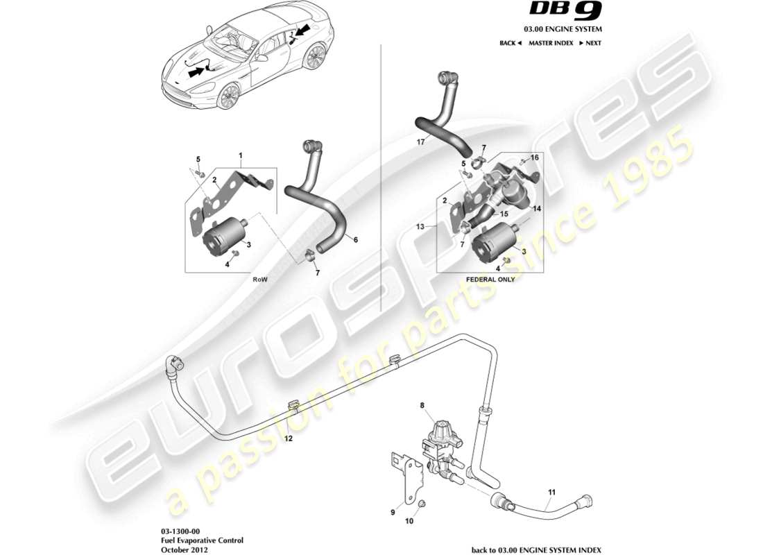 aston martin db9 (2015) evaporative emissions parts diagram