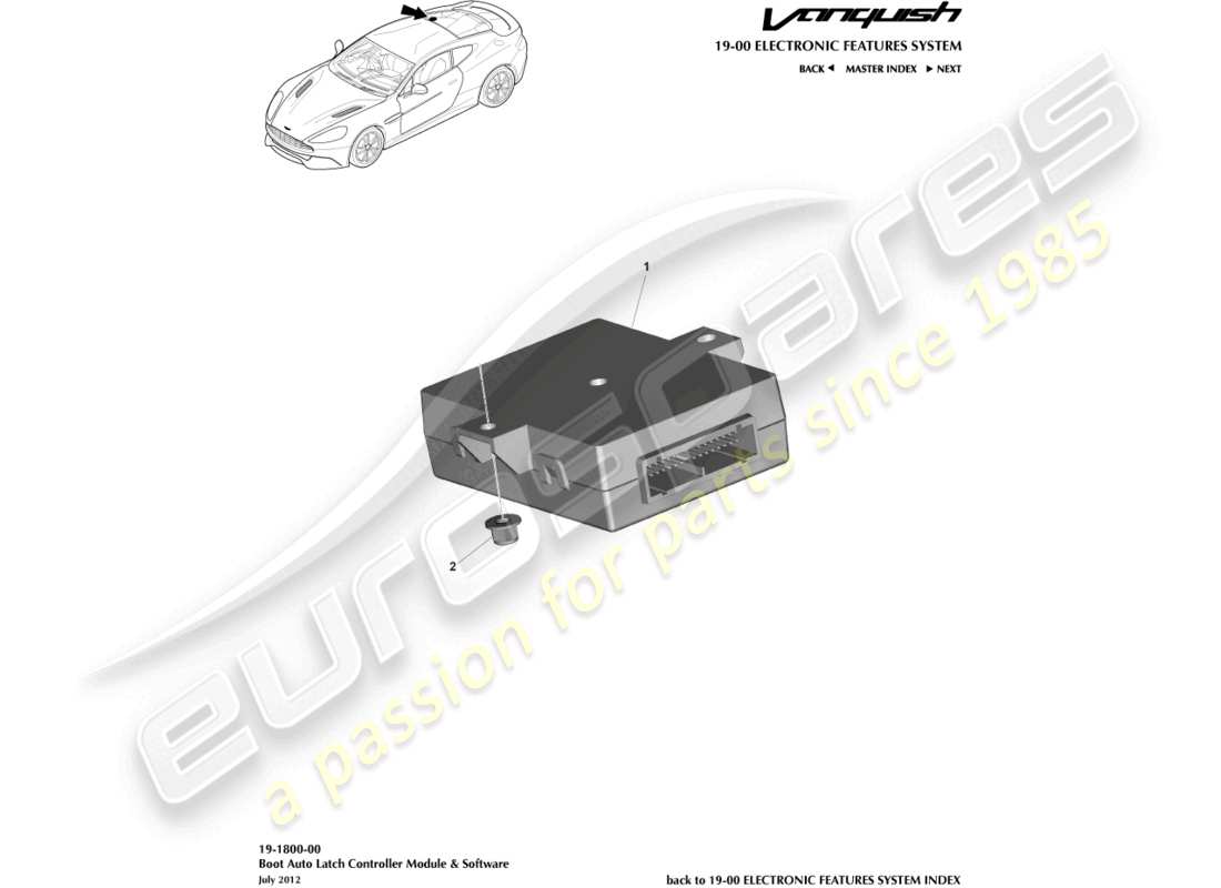 aston martin vanquish (2015) boot latch controller part diagram
